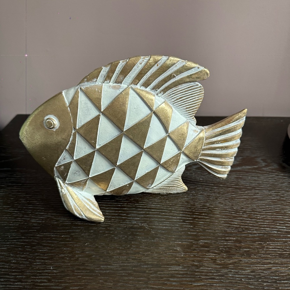 Decorative Gold and White Fish Figurine
